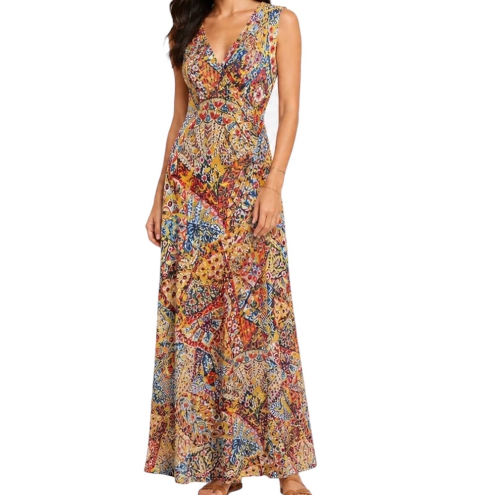Soft Surroundings Patchwork Floral Medallion Sleeveless Maxi Dress Size Medium